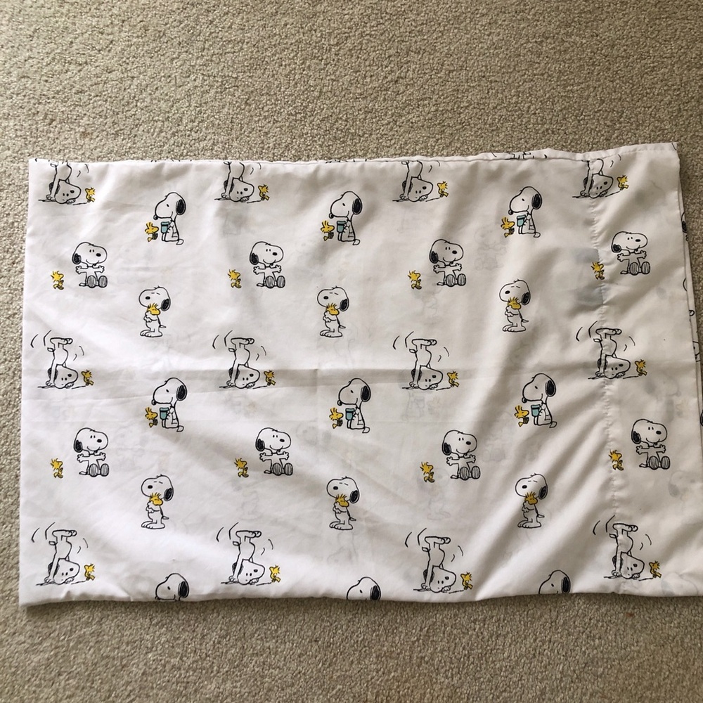 Peanuts Blue Label White Pillowcase with Snoopy & Woodstock Pattern